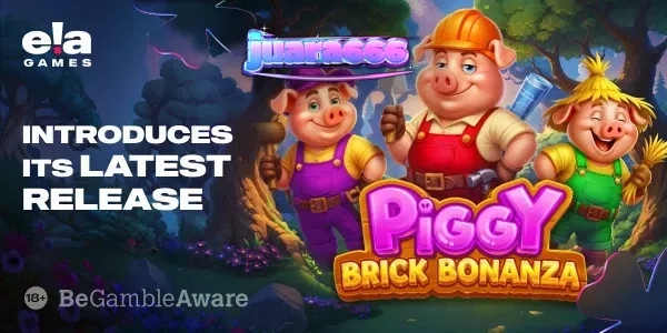 Tampilan visual slot Piggy Brick Bonanza dengan tema bangunan dan babi